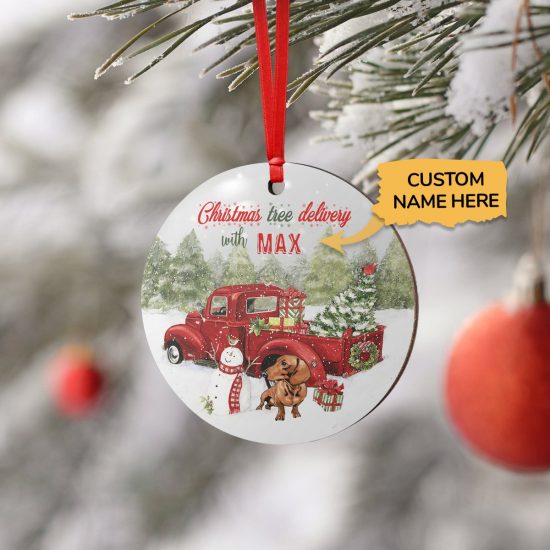 Personalized Christmas Tree Delivery Dachshund Ornament 3