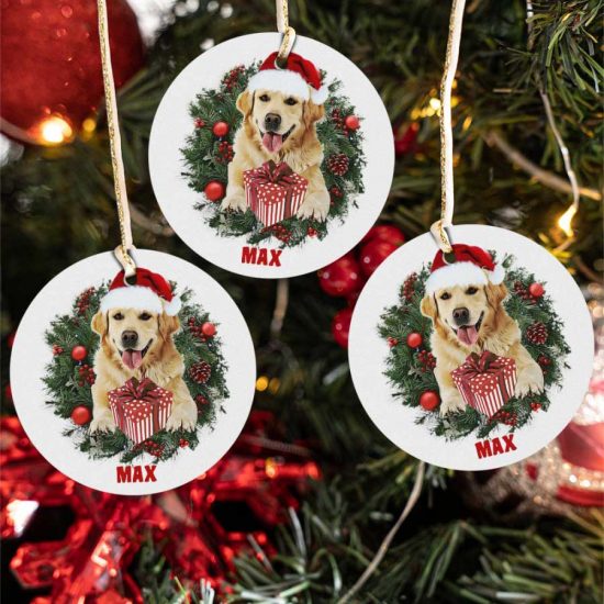 Personalized Golden Santas Gift Custom Name Dog Lover Ceramic Ornament 1