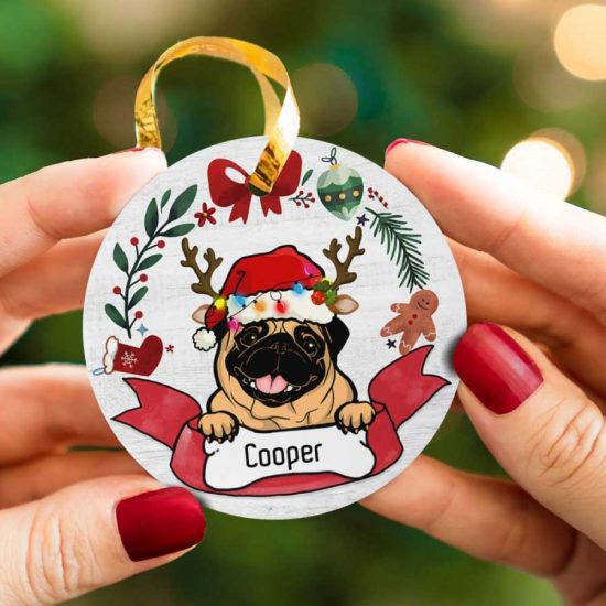 Personalized Pug Santa's Reindeer Dog Lover Ceramic Ornament