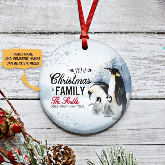 Personalized The Joy Of Christmas Penguin Round Ornament 2