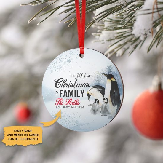 Personalized The Joy Of Christmas Penguin Round Ornament