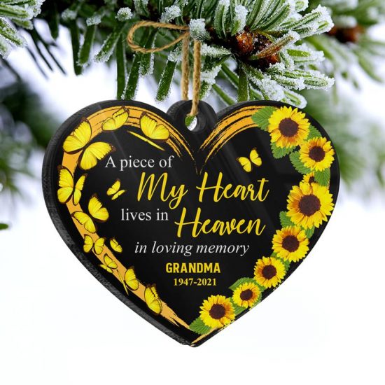 Piece Of My Heart In Heaven Family Memorial Gift Personalized Custom Heart Acrylic Ornament 1