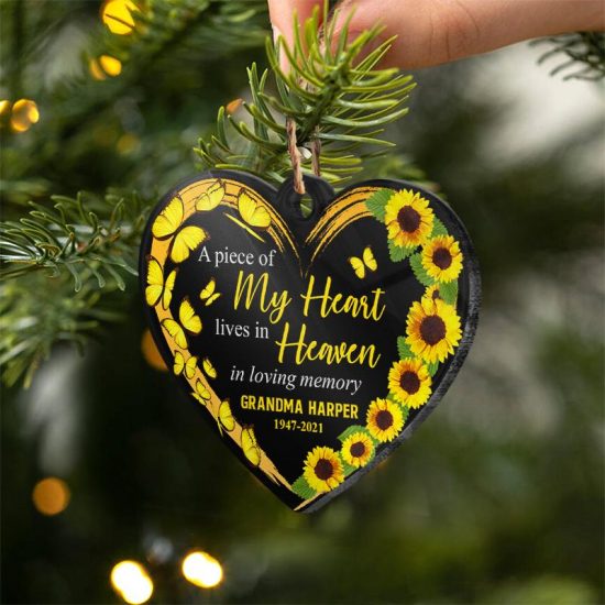 Piece Of My Heart In Heaven Family Memorial Gift Personalized Custom Heart Acrylic Ornament 2