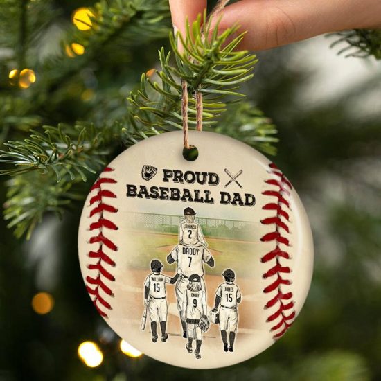 Proud Baseball Dad Christmas Gift For Dad Personalized Custom Circle Ceramic Ornament 1
