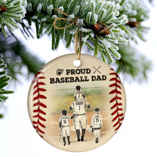 Proud Baseball Dad Christmas Gift For Dad Personalized Custom Circle Ceramic Ornament 2