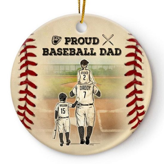 Proud Baseball Dad - Christmas Gift For Dad - Personalized Custom Circle Ceramic Ornament