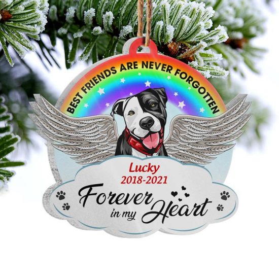 Rainbow Forever In My Heart Dog Memorial Gift Personalized Custom Circle Acrylic Ornament 1