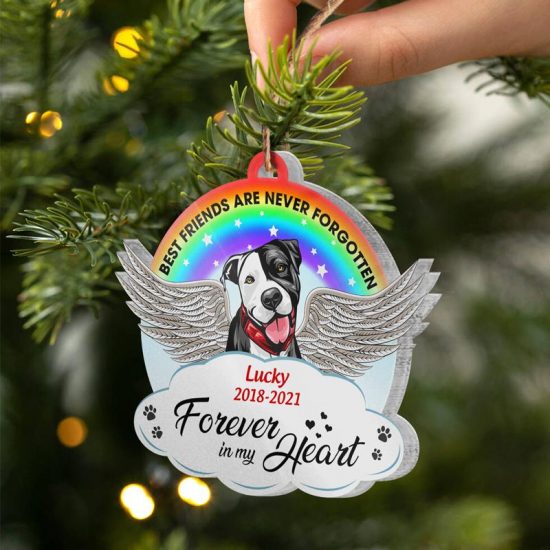 Rainbow Forever In My Heart Dog Memorial Gift Personalized Custom Circle Acrylic Ornament 2