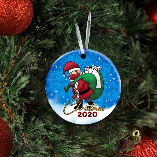 Santa Claus With Toilet Paper. Christmas Ceramic Ornament 4