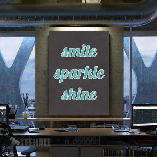 Smile Sparkle Shine Quote Motivational Canvas Prints Wall Art Decor