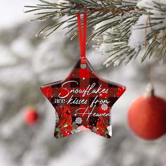 Snowflakes Are Kisses From Heaven. Cardinal Christmas Ceramic Ornament 1