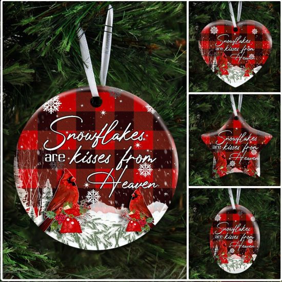 Snowflakes Are Kisses From Heaven. Cardinal Christmas Ceramic Ornament 6