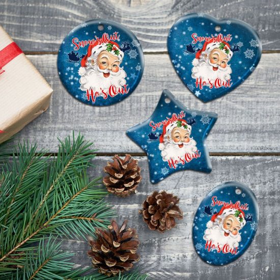 Snows Out Hos Out. Santa Claus Christmas Ceramic Ornament 5