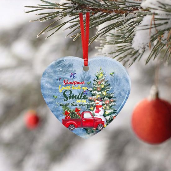 Sometimes I Just Look Up Smile. Hummingbird Red Truck Christmas Ceramic Ornament 2