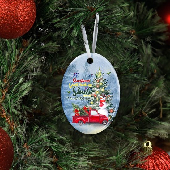 Sometimes I Just Look Up Smile. Hummingbird Red Truck Christmas Ceramic Ornament 3