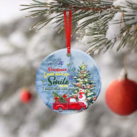 Sometimes I Just Look Up Smile. Hummingbird Red Truck Christmas Ceramic Ornament 4
