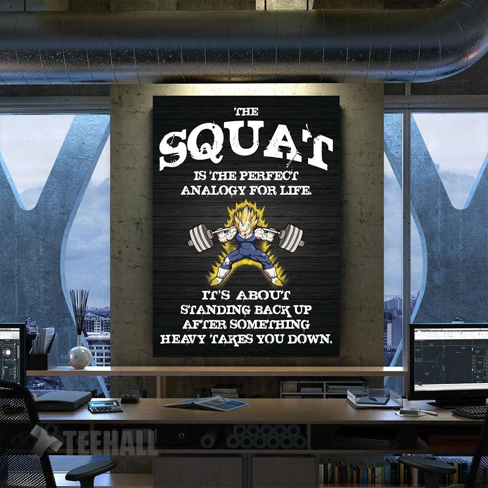 Squat Analogy Anime Gym Motivational Canvas Prints Wall Art Decor