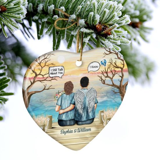 Still Talk About You Widow Middle Aged Couple Memorial Gift Personalized Custom Heart Ceramic Ornament 1