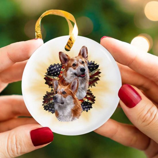 Sunflower Corgi Usa Dog Lover Gfits Ceramic Ornament