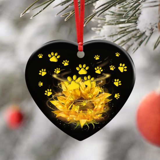 Sunflower Dog Paw. Dog Mom Ceramic Ornament 2