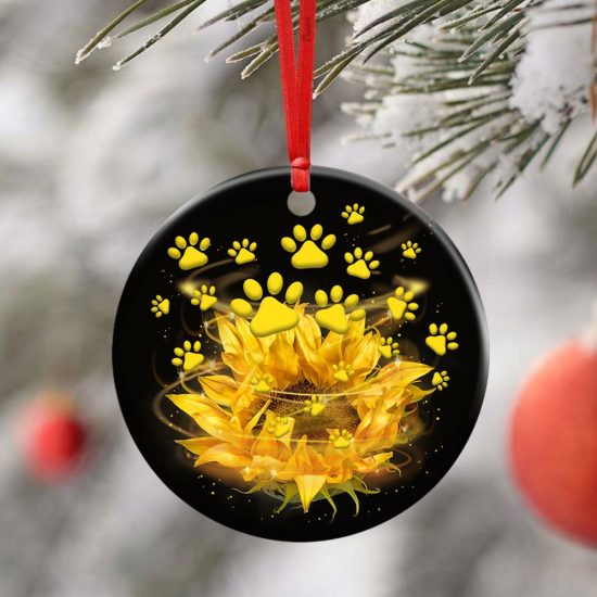 Sunflower Dog Paw. Dog Mom Ceramic Ornament 4