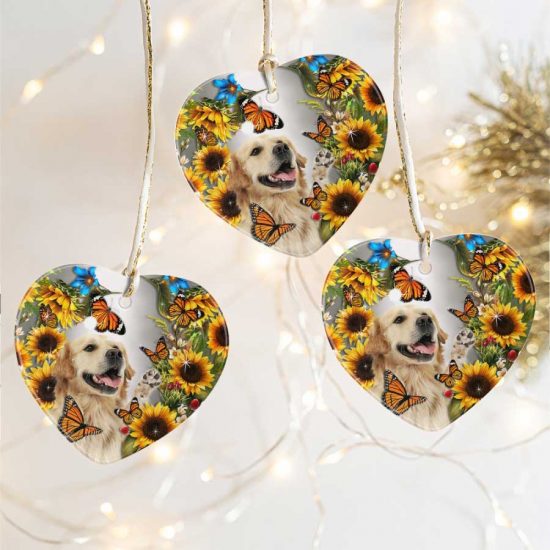 Sunflowers Heart Golden Retriever Dog Lover Ceramic Ornament 1