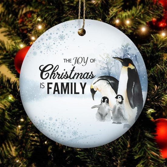 The Joy Of Christmas Penguin Round Ornament 1