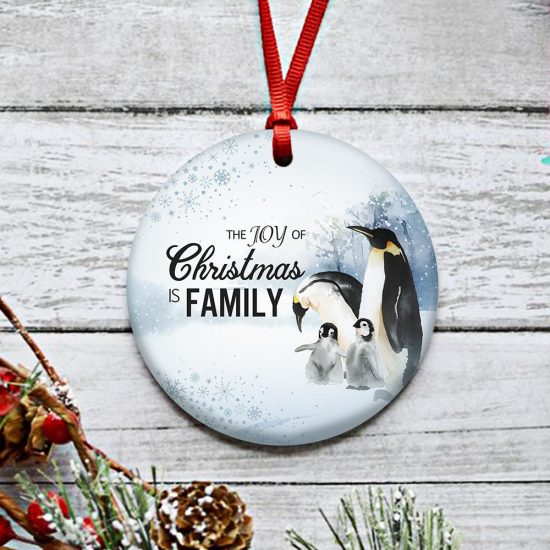 The Joy Of Christmas Penguin Round Ornament 2