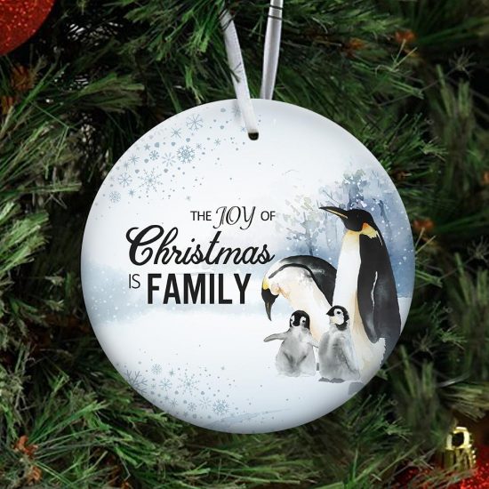 The Joy Of Christmas Penguin Round Ornament 3