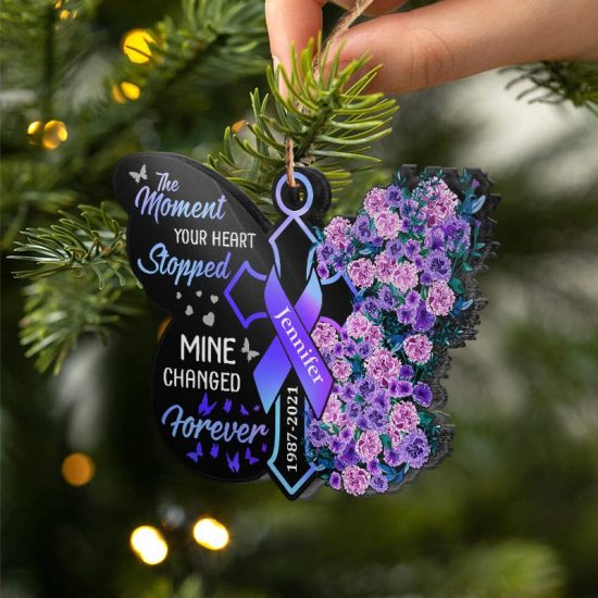 The Moment Your Heart Stopped Memorial Gift Personalized Custom Butterfly Acrylic Ornament 1
