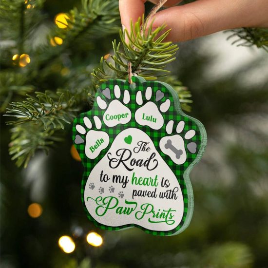 The Road To My Heart With Paw Prints Dog Memorial Gift Personalized Custom Paw Acrylic Ornament 1