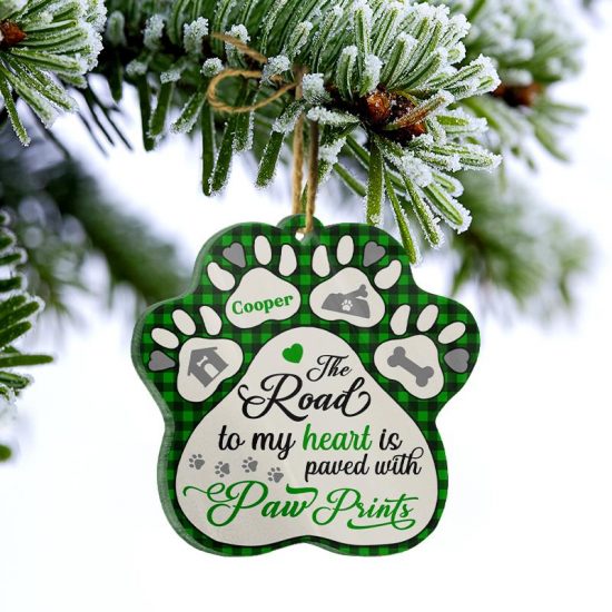 The Road To My Heart With Paw Prints Dog Memorial Gift Personalized Custom Paw Acrylic Ornament 2