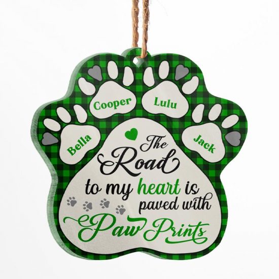 The Road To My Heart With Paw Prints - Dog Memorial Gift - Personalized Custom Paw Acrylic Ornament