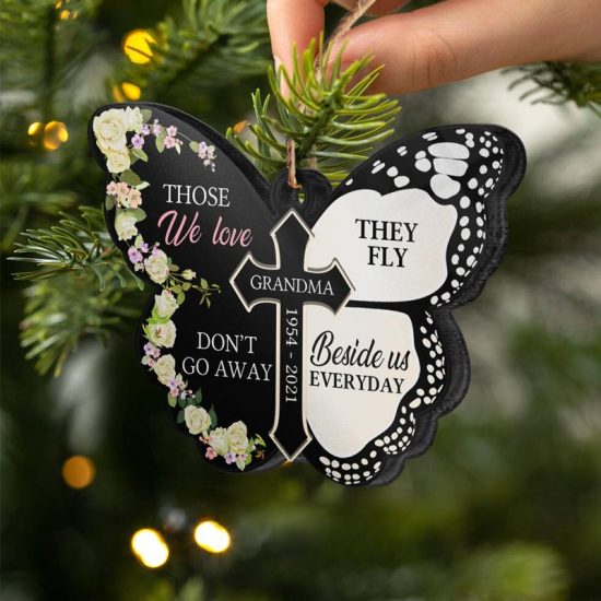 Those We Love Fly Beside Us Memorial Gift Personalized Custom Butterfly Acrylic Ornament 2