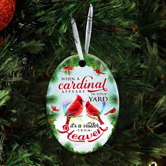 When A Cardinal Appears In Your Yard Its a Visitor From Heaven Ceramic Ornament 3
