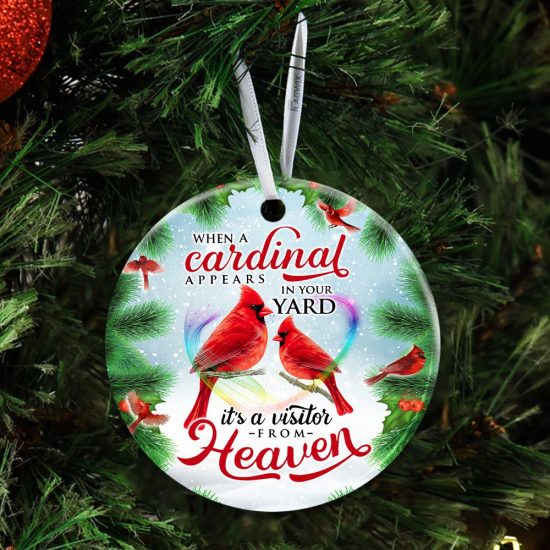 When A Cardinal Appears In Your Yard Its a Visitor From Heaven Ceramic Ornament 4