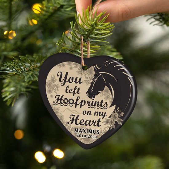 You Left Hoofprints Horse Memorial Gift Personalized Custom Heart Ceramic Ornament 1