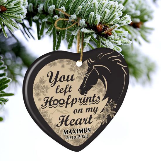 You Left Hoofprints Horse Memorial Gift Personalized Custom Heart Ceramic Ornament 2