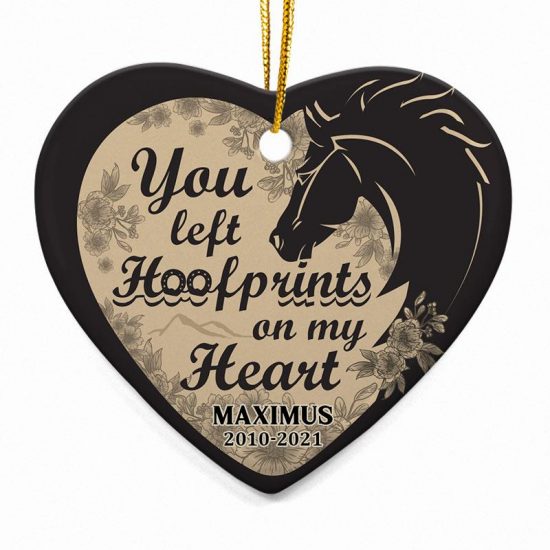 You Left Hoofprints - Horse Memorial Gift - Personalized Custom Heart Ceramic Ornament