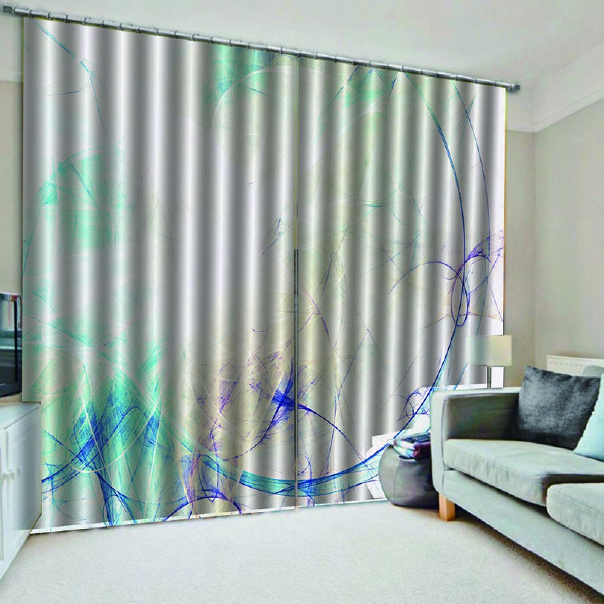 abstract on white printed window curtain home decor 4048