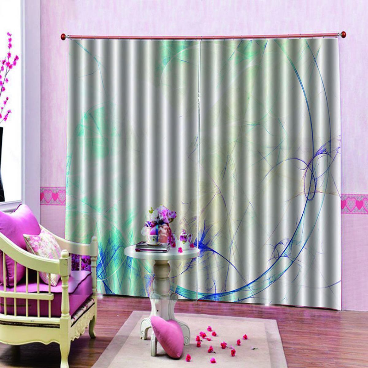 abstract on white printed window curtain home decor 7062