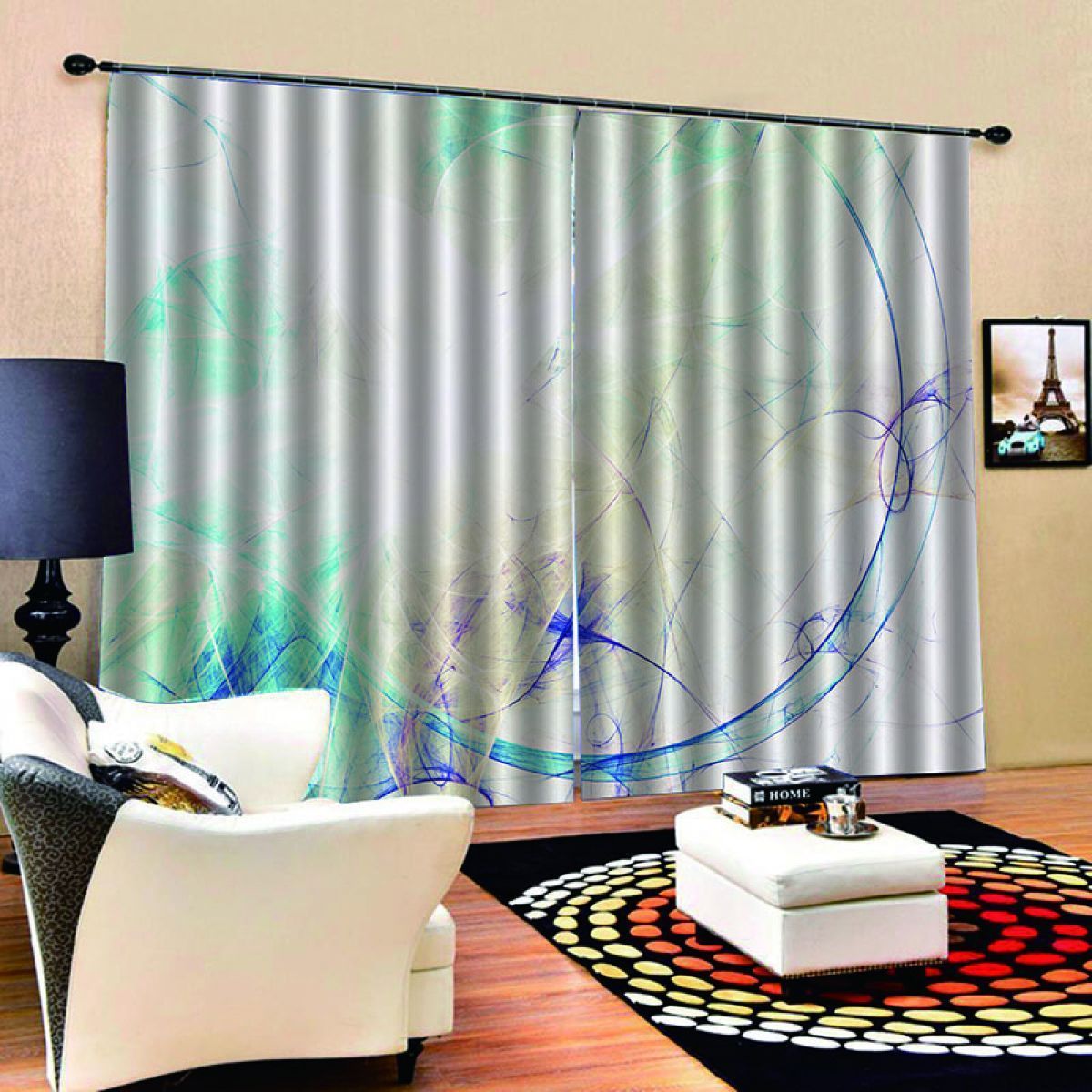 abstract on white printed window curtain home decor 8436