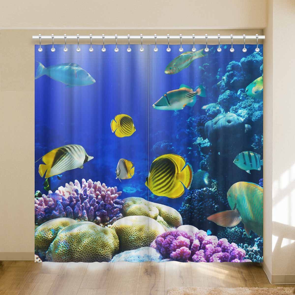 adventure beautiful coral reef life undersea printed window curtain 7561