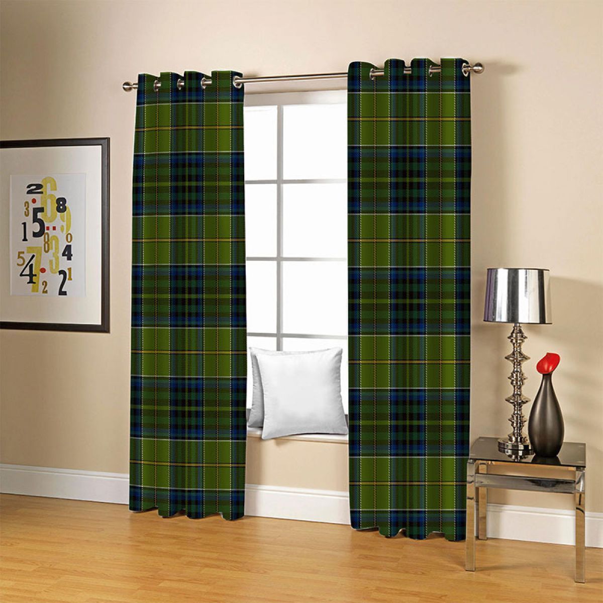 aesthetics check printed window curtain home decor 3868