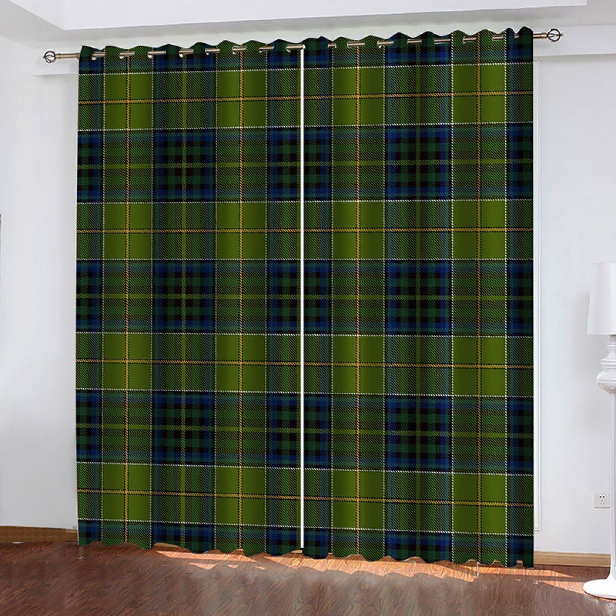 aesthetics check printed window curtain home decor 4374