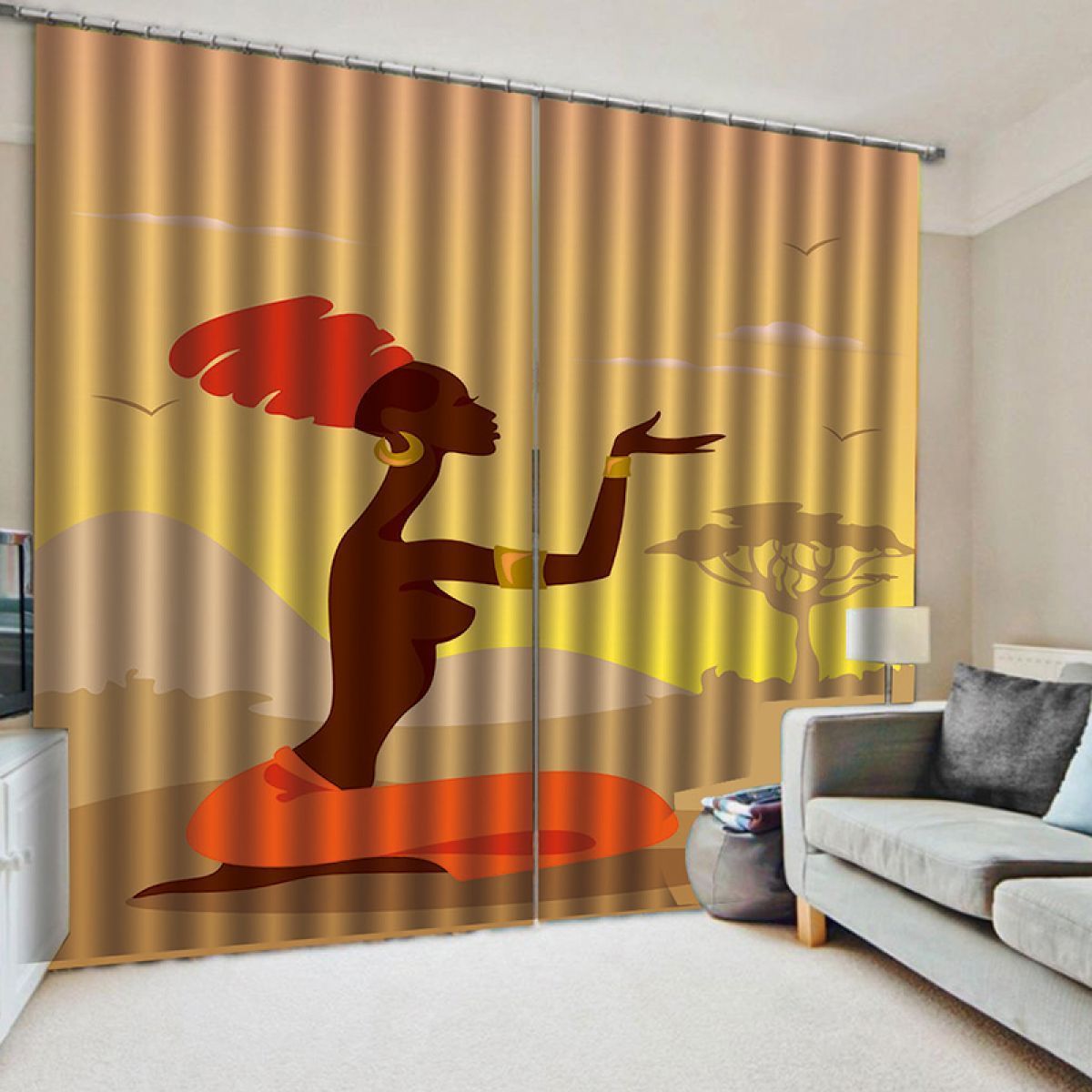 african woman printed window curtain home decor 5615