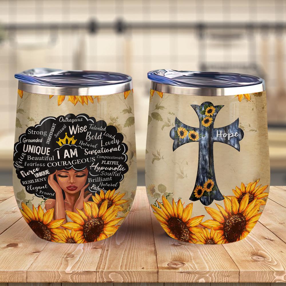afro woman black woman african american faith sunflower cross afro women gift wine tumbler 5137