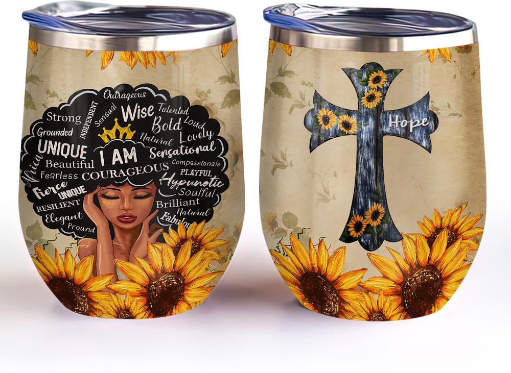 afro woman black woman african american faith sunflower cross afro women gift wine tumbler 7416