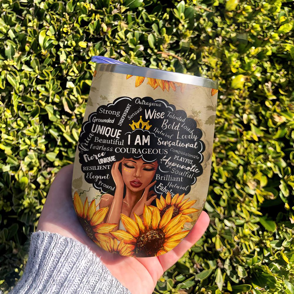 afro woman black woman african american faith sunflower cross afro women gift wine tumbler 7479