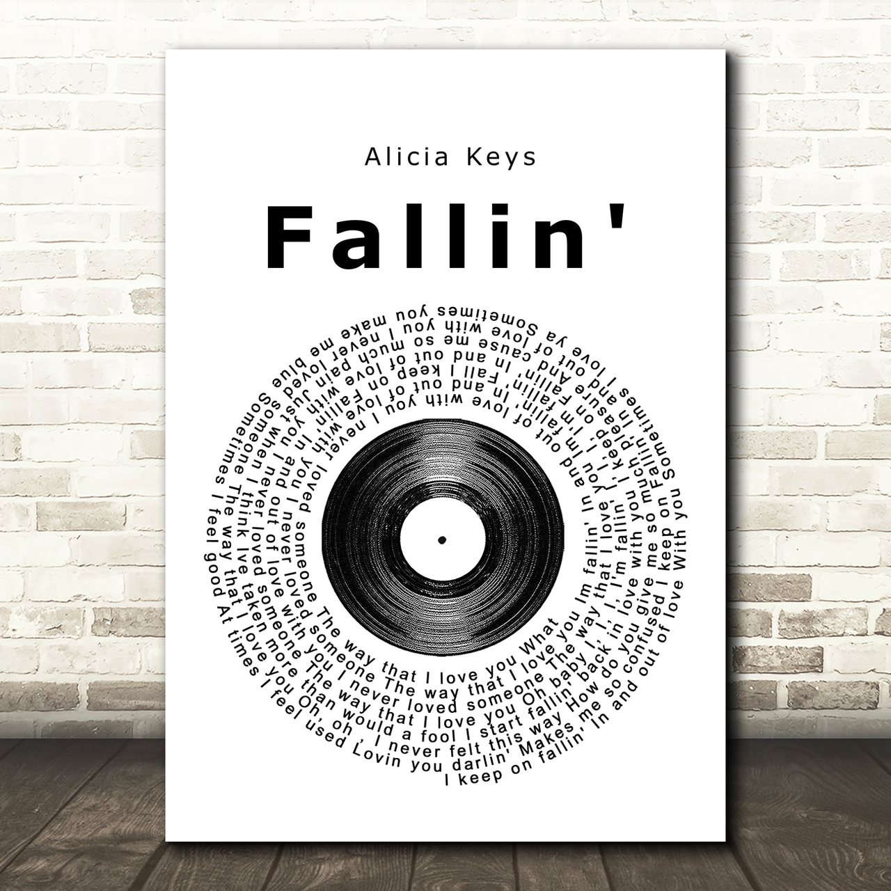 alicia keys fallin vinyl record song lyric music print 2936